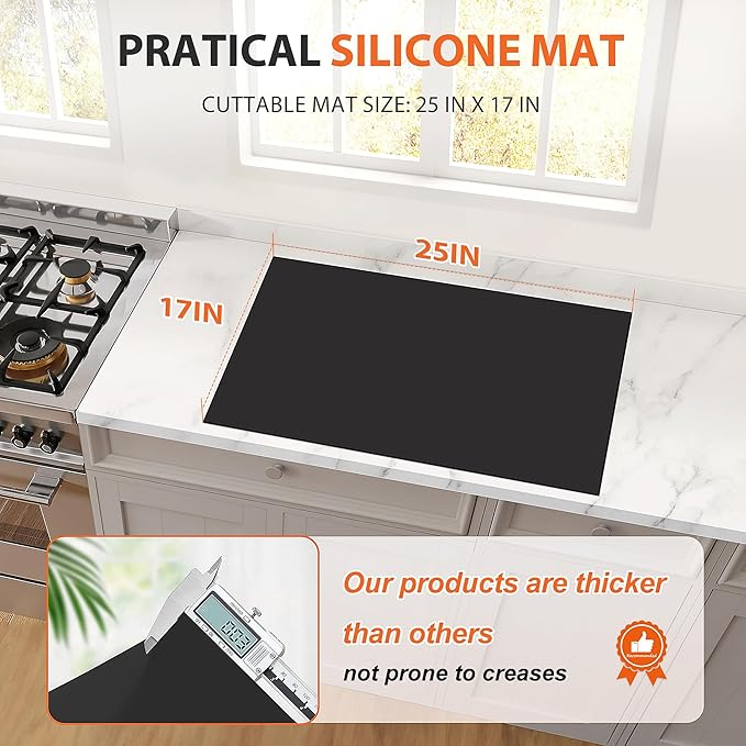 Silicone Mats for Kitchen Counter, Heat Resistant Countertop Protector, Non-Slip Table Mat Desk Saver Pad, Non-Stick Reusable Pastry Mat, Silicone Placemat, Craft Mat - 25'' X 17", Black