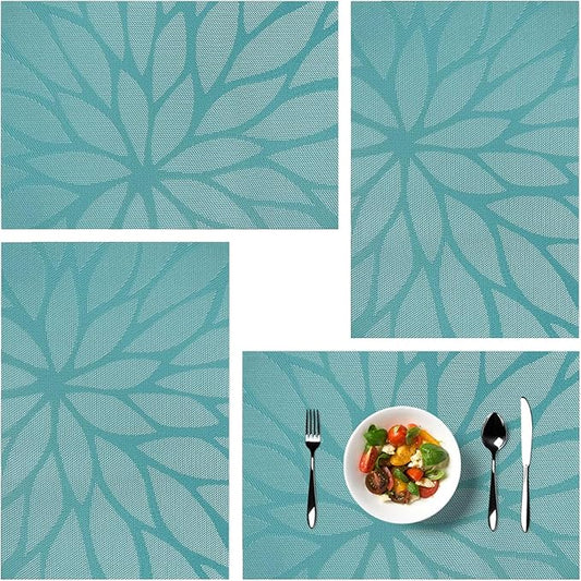 Placemats, Placemats for Dining Table Set of 4, Kitchen Table Mats Heat-Resistant Non-Slip Washable PVC Woven Vinyl Place Mats for Dining Room Table Decoration (Set of 4, Blue)