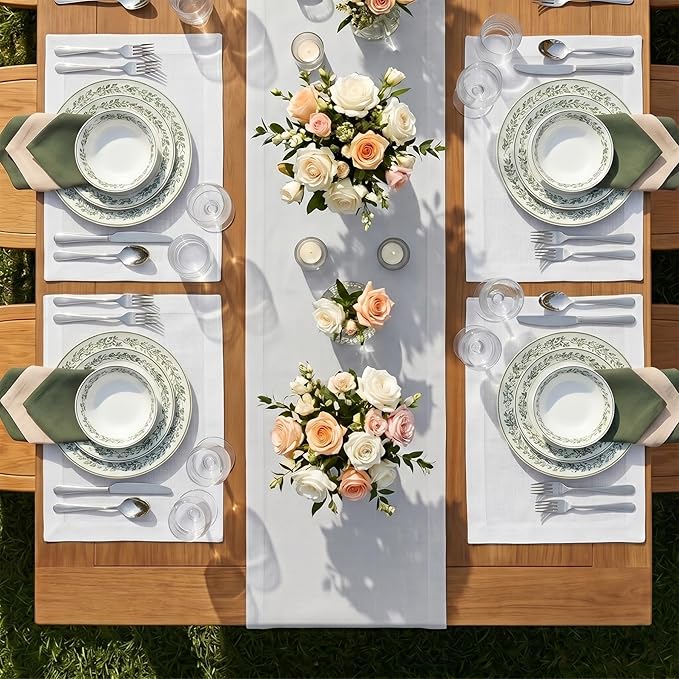 Solino Home Linen Table Runner 72 Inches Long - 100% Pure Linen Silver Cloud Dining Table Runner 14 x 72 Inch - Fete
