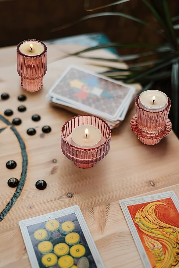 Vixdonos Glass Candlestick Holders Tealight Candle Holders for Table Centerpieces, Wedding Decor and Dinner Party (6 Pcs, Reddish Brown)