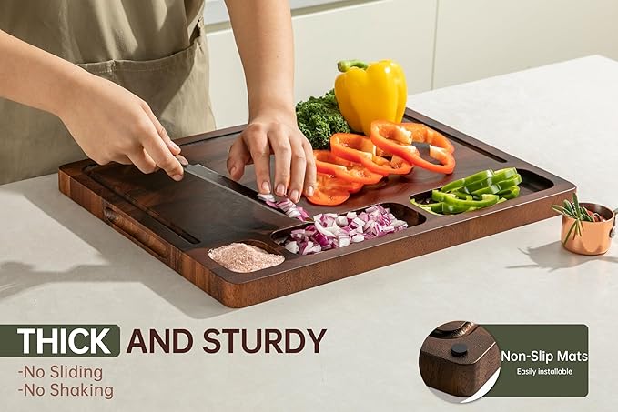 THETCHRY Walnut Cutting Boards For Kitchen, End Grain Wooden Cutting Board with Handle, Chopping Board Double Sided Charcuterie Boards For Meal Prep & Serving with Gift Box（Black Walnut）17”X13” X1”