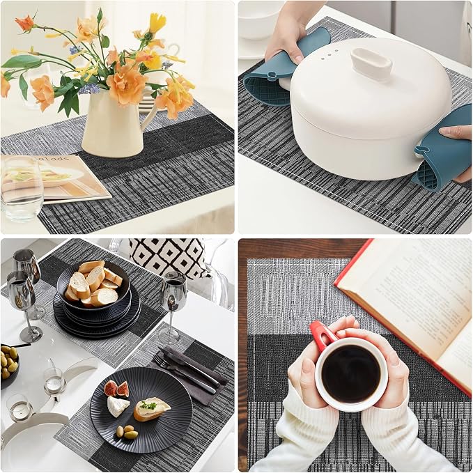 Niviy Black Halloween Placemats Set of 4, 12x18 Inch Washable Easy to Clean Heat-Resistant Anti-Skid Indoor Outdoor Table Mats for Holiday Party Kitchen Dining Room Decoration