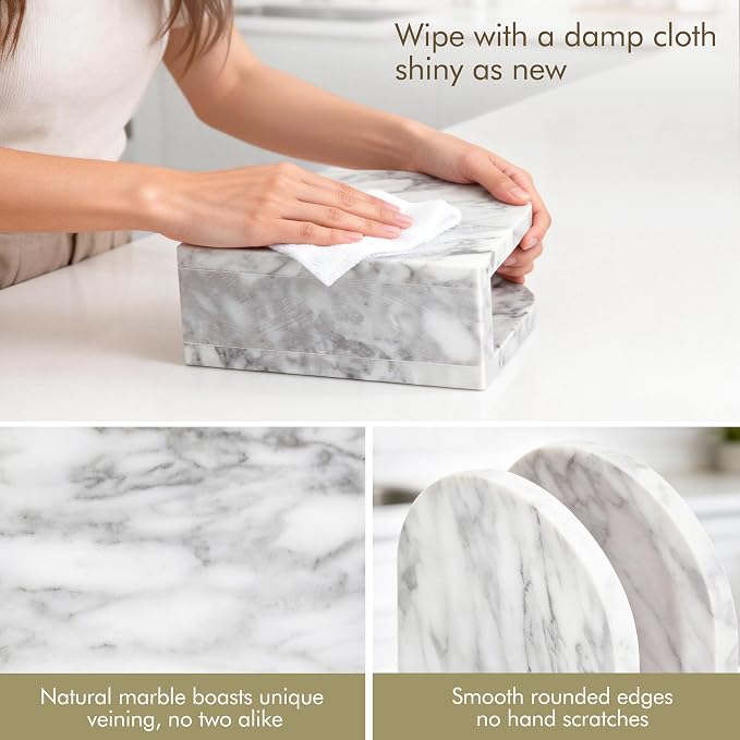 Marble Napkin Holder for Table, Upright Napkin Holders with Marble Unique Texture, Standing Napkin Dispenser for Kitchen Dining Room Counter Tops, Restaurant (Height 5.9")