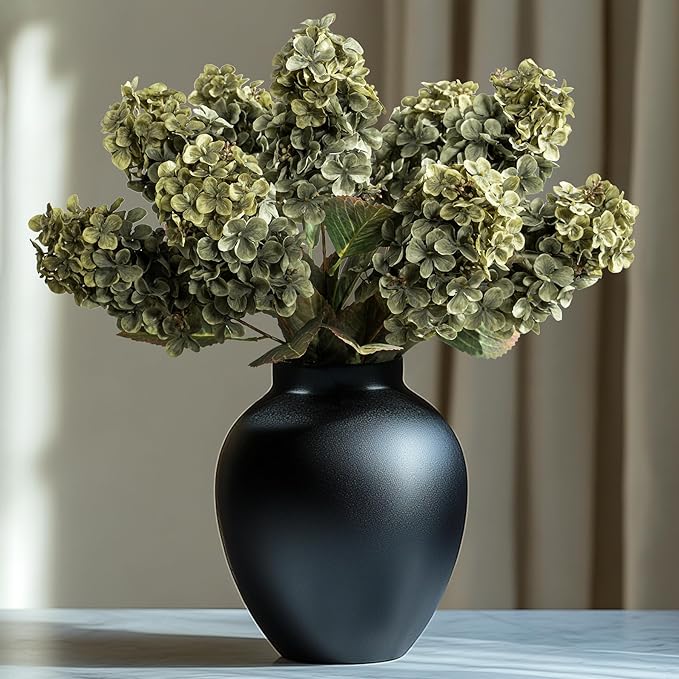Ttranewsoo Green Hydrangea Artificial Flowers,Fake Fall Flowers Silk Hydrangea with Stems,Fall Faux DIY Floral for Table Vase,Hydrangeas Bouquet Indoor and Outdoor Decoration 24"（ Green） 8pcs No Vase