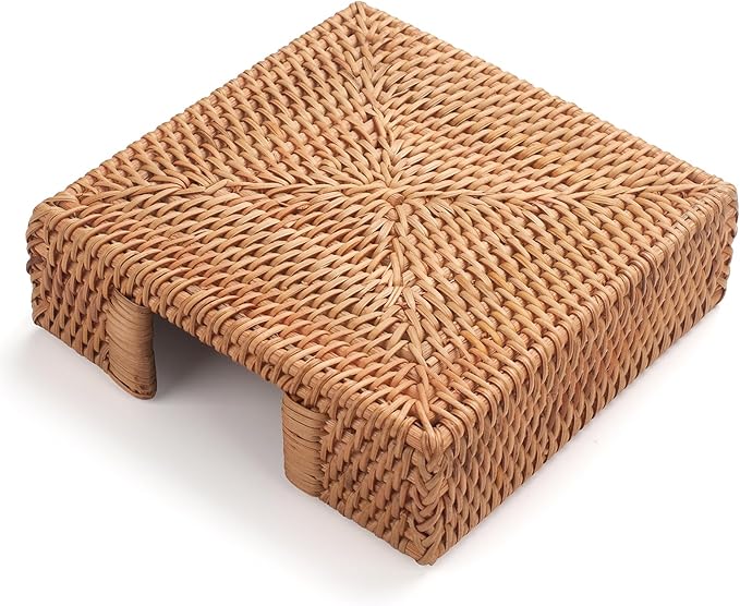 Rattan Napkin Holder Square Woven Flat Napkin Basket Tray for Tables 7.5" x 7.5" x 2.5"