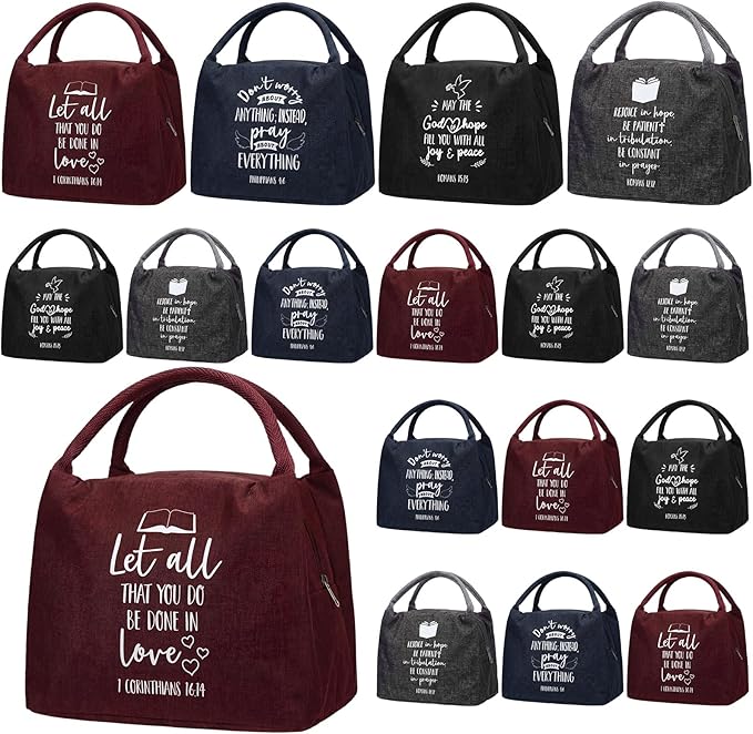 12 Pcs Christian Lunch Bags Bulk First Communion Favors Religious for Mom Church Gifts Bulk Reusable Lunch Boxes for Women Men Mom Teacher Staff