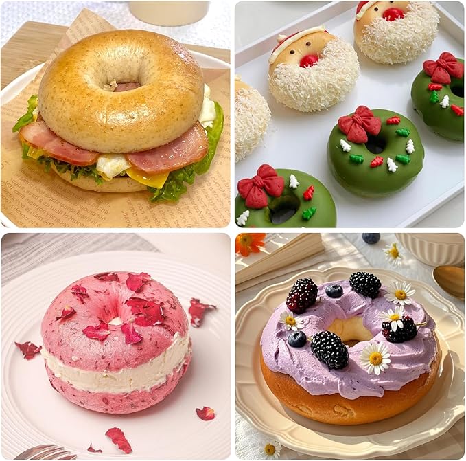 Silicone Donut Molds for Air Fryer, Set of 1, 4-Cavity Non-Stick Doughnut Pans with Carrying Handle, Doughnut Bagel Baking Tin for Muffins Cake, Dishwasher Safe, Grey