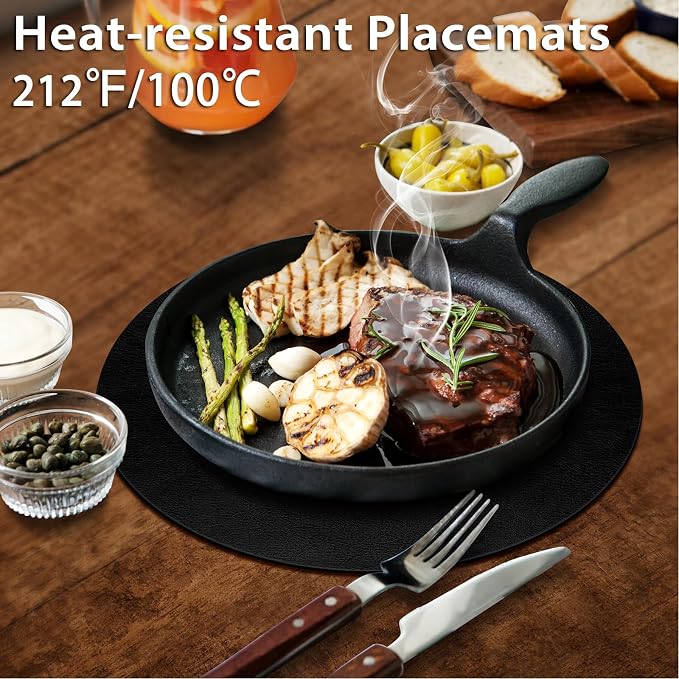 ADRIMER Placemats, Heat Resistant Round Placemats Set of 4 Washable, Waterproof Table Mats, Wipeable Faux Leather Place Mats for Kitchen, Dining Room, Black