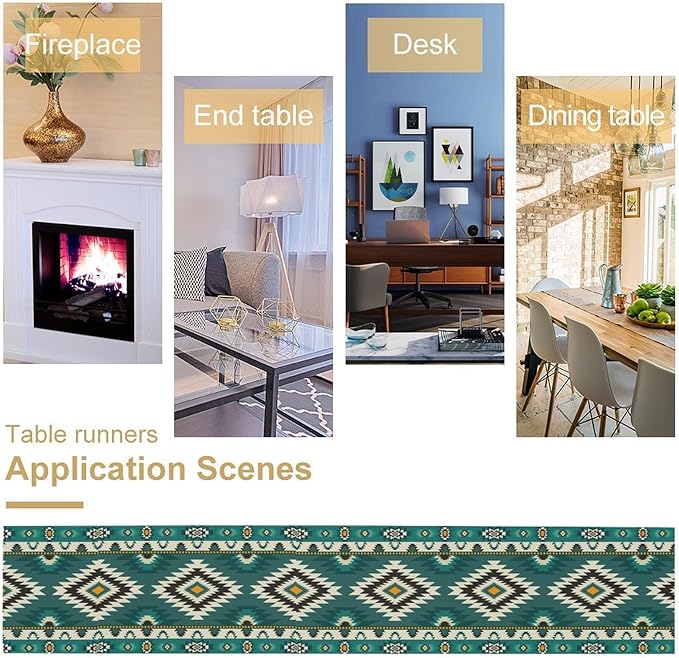 Ethnic Southwestern Table Runner,Native American Tribes Boho Geometric Pattern Aztec Table Cloth Kitchen Restaurant Cafe Decor 13x60 Inch