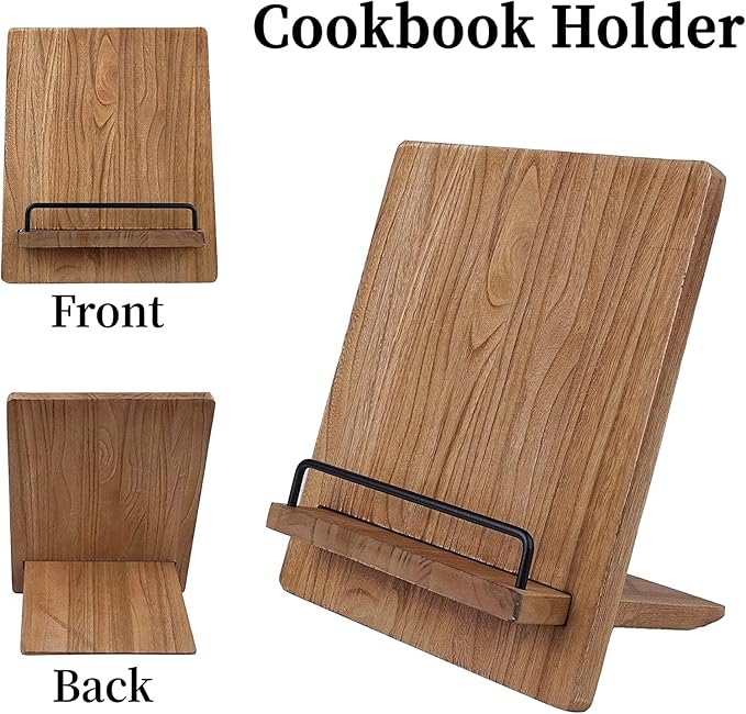 Wooden Cookbook Stand Cutting Chopping Board | Wood Cookbook Recipe Holder with The Adjustable Pull-Out Stand