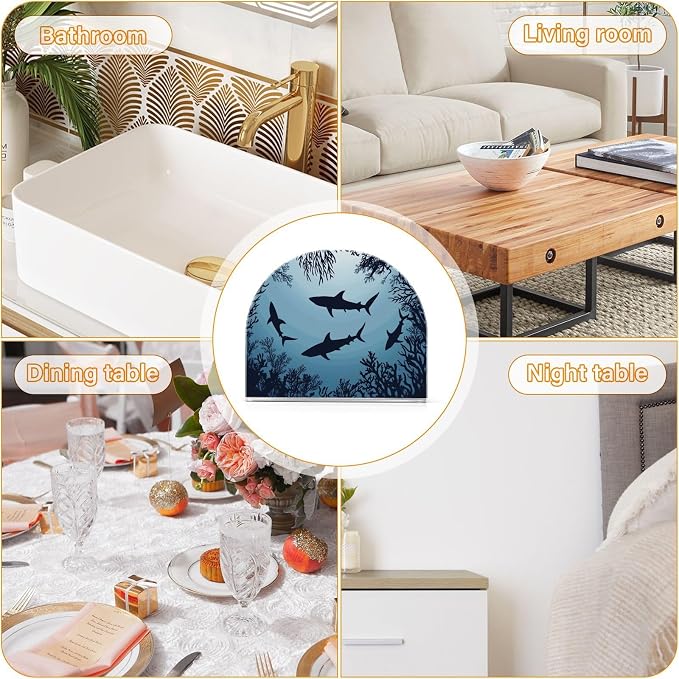 Fustylead Swimming Sharks Ocean Animal Napkin Holder for Table Acrylic Vertical Napkin Holders for Paper Napkins Decor Napkin Dispenser for Home Party Dining Cocktail Kitchen Accessories, 2 Pack