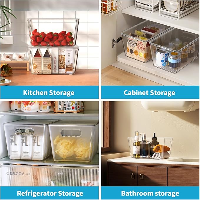 6 Pack Clear Stackable Storage Bins with Lids, Large Plastic Pantry Organizers and Storage Containers for Kitchen Cabinet, Fridge, Closet, Bathroom - BPA-Free Home Organization Must Haves