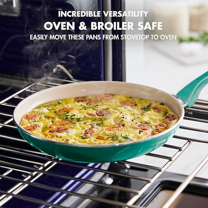 GreenPan Rio Healthy Ceramic Nonstick 8" Frying Pan Skillet and Silicone Spatula Set, Soft Grip Handle, Breaktfast Meal Set, PFAS-Free, Dishwasher Safe, Oven Safe, Turquoise