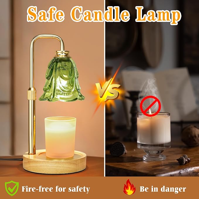 Candle Warmer Lamp with Timer Dimmer, Adjustable Height Green Tulip Candle Wax Warmer, Christmas Birthday Gift for Mom Women,House Warming Gifts for New Home Bedroom Decor,Flower Green