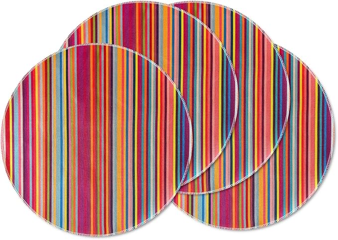 Niviy Bright Colorful Striped Round Placemats Set of 4, 15 Inch Mexican Rainbow Colored Geometric Pattern Table Mats for Holiday Party Kitchen Dining Room Decoration