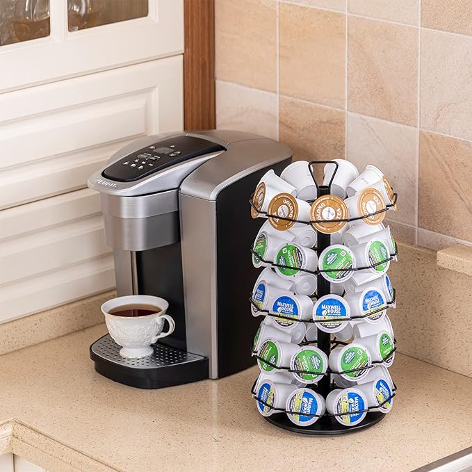 ZCDCP K cup Holder Carousel 5 Tier Coffee pod holder Metal Coffee Pods Storage Organizer Stand Compatible with 45 K Cup Pods