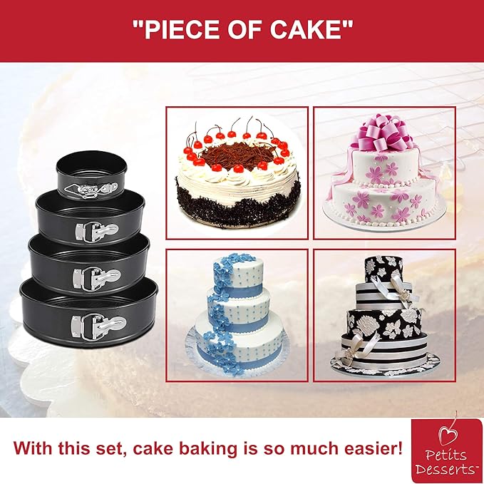 9 Inch Springform Pan Set - 4 NONSTICK Leakproof Cheesecake Pans 4/7/9/11” with CAKE SLICER and TESTER; INSTANT POT-Compatible Spring Form Pans for Baking – for Gifting - Layer Cakes, Quiches, etc