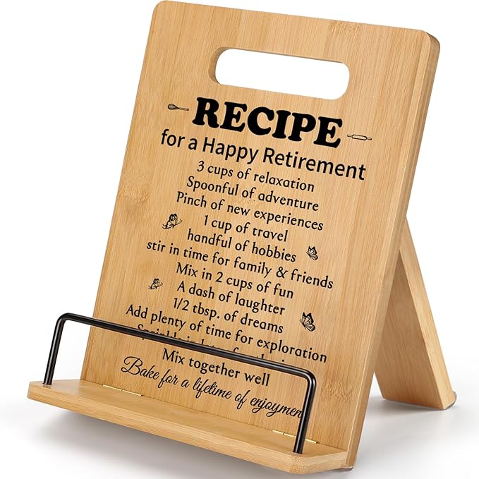 Retirement Gifts for Woman Cookbook Stand, Best Retiremen Gifts for Woman 2026, Happy Retirement Gifts for Women Men Mom Teacher Nurse Coworkers Retirees, Funny Retired Gifts Recipe Book Holder