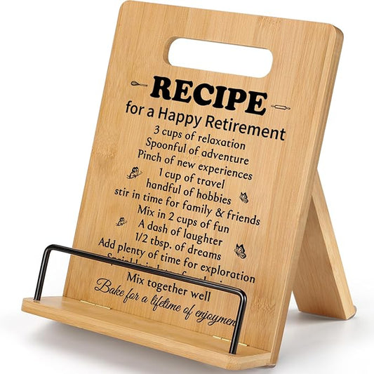 Retirement Gifts for Woman Cookbook Stand, Best Retiremen Gifts for Woman 2026, Happy Retirement Gifts for Women Men Mom Teacher Nurse Coworkers Retirees, Funny Retired Gifts Recipe Book Holder