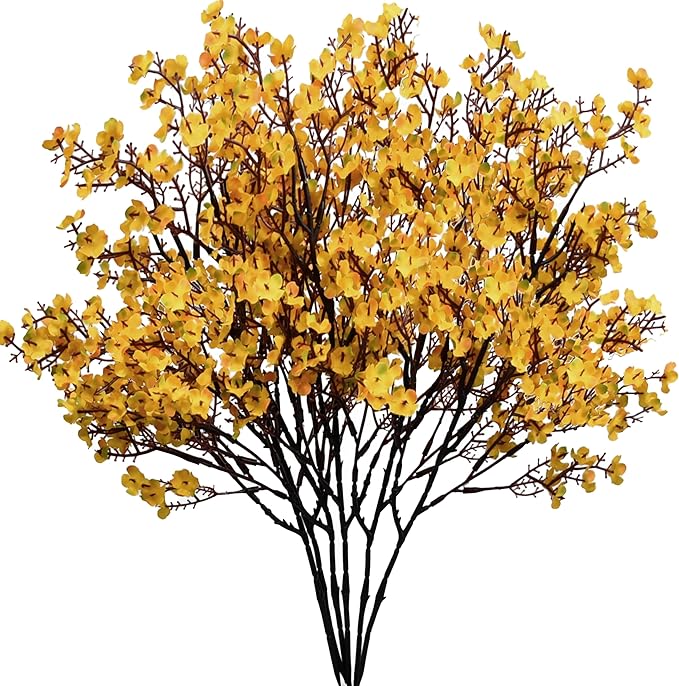 Mandy's Dark Yellow Artificial Baby’s Breath Flowers 6 Bundles Silk Gypsophila, 18.5 Inch European Style Modern Home Decor Centerpiece, Neutral Wedding Flower Arrangements