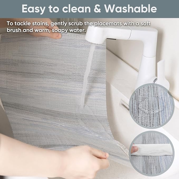 Blue Woven Placemats Set of 6 – Heat Resistant, Waterproof & Easy to Clean – Durable Synthetic Dining Table Mats for Kitchen, Restaurant & Outdoor Use