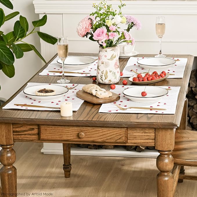 Artoid Mode Red Farmhouse Woven Rustic Placemats Set of 6,12x18 Seasonal Holiday Macrame Burlap Kitchen Dining Table Decoration for Home Party Decor