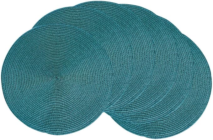 AHHFSMEI Round Placemats Set of 6 Heat Resistant Washable Non-Slip Woven Braided Table Mats for Dining Table Kitchen & Home Decor (Teal)