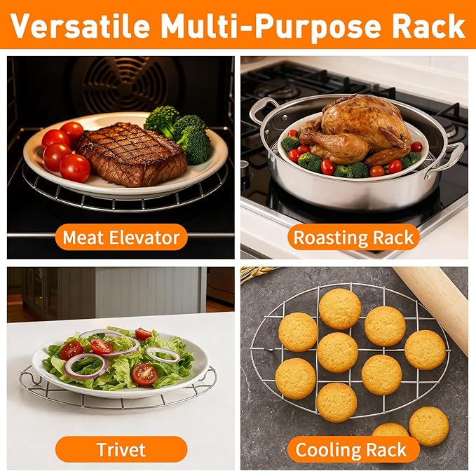 TamBee 9.8 Inch Oval Cookie Cooling Rack, 304 Stainless Steel Thickened Cooling Rack, 0.8 Inch Height Heavy Duty Cookware for Baking, Cooking & Food Cooling, 1 Piece