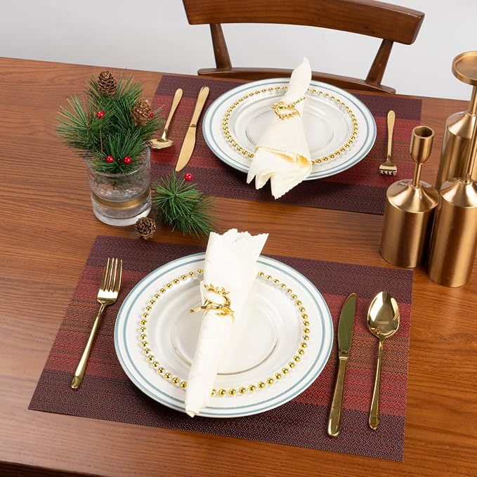 Winknowl Placemats Set of 8, Washable Vinyl Woven Placemats, Heat Resistant & Wipeable Table Mats for Kitchen Dining Table (Red)