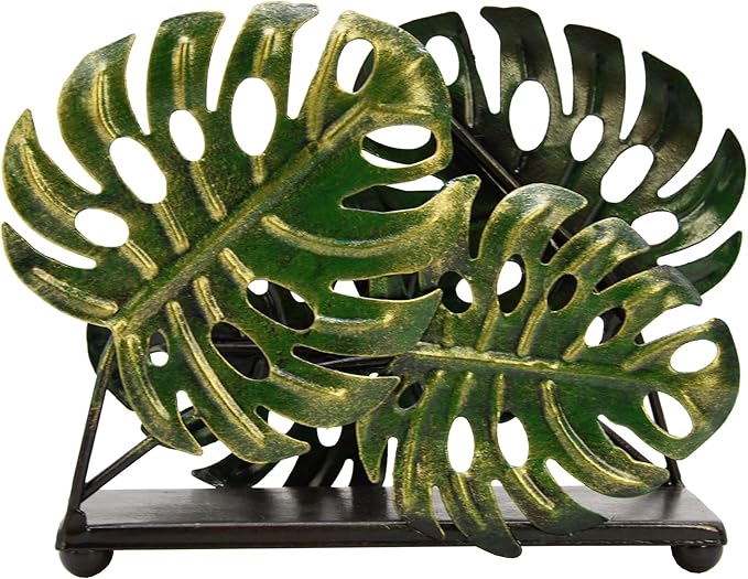 Modern Metal Leaves Design Napkin Holder for Dining Table, Upright Napkin Storage for Kitchen & Countertop, Stylish Paper Towel Dispenser Organizer & Letter Holder, Document File Storage