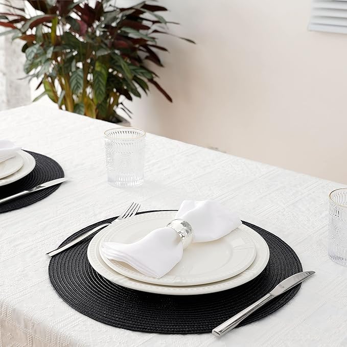 HODJOY Placemats, Round Braided Placemats for Dining Tables, Woven Non-Slip Washable Table Mats, Set of 6, 15 inch, Black