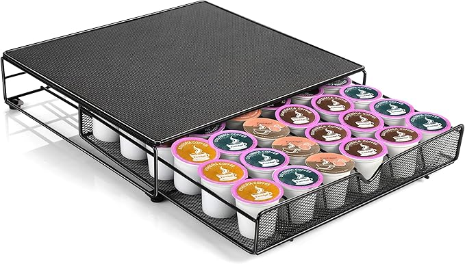 Coffee Pod Holder for Counter, Coffee Pod Stands, Coffee Pod Drawer,Storage Organizer for 36 K CUP, Compatible with KCups, Carousel with K Cup, Black