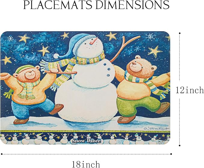 Placemats Set of 4-Waterproof Heat Resistant Non-Slip Washable Table Mats for Dining Table,12 x 18 inch Snowman