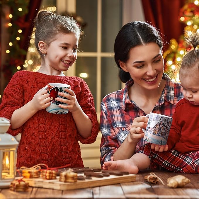 Nitial 4 Pcs Christmas Coffee Mug Sets 12oz Farmhouse Christmas Cups Bulk Gift for Women Men Decoration for Kitchen Office Home(Truck)
