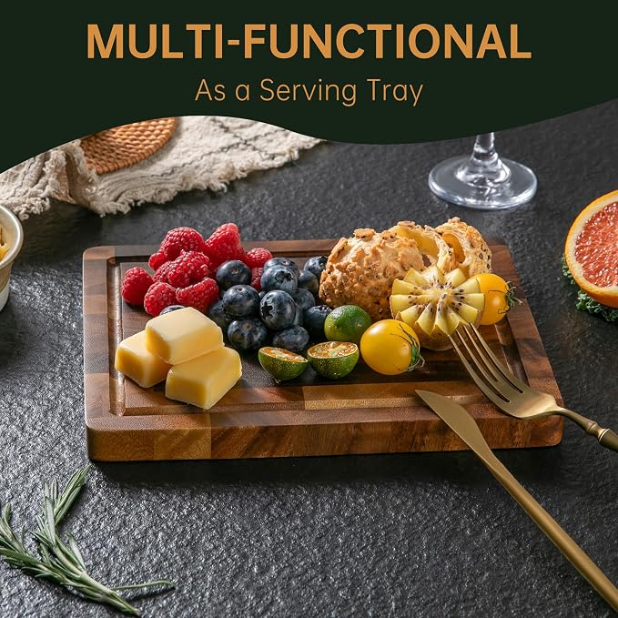 THETCHRY Walnut Wood Small Cutting Board, Compact Chopping Board with Deep Juice Groove, Knife Friendly & Non-Slip Design, 10x8x0.8 Inch for Fruit Cheese Prep