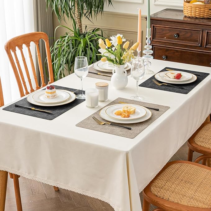 Romanstile Vinyl Placemats Set of 8, Reversible Faux Leather Heat Resistant Wipeable Table Mats, Waterproof Washable Non-Slip Table Placemats for Dining/Kitchen/Party/Outdoor (Grey Khaki, 12" x 17")