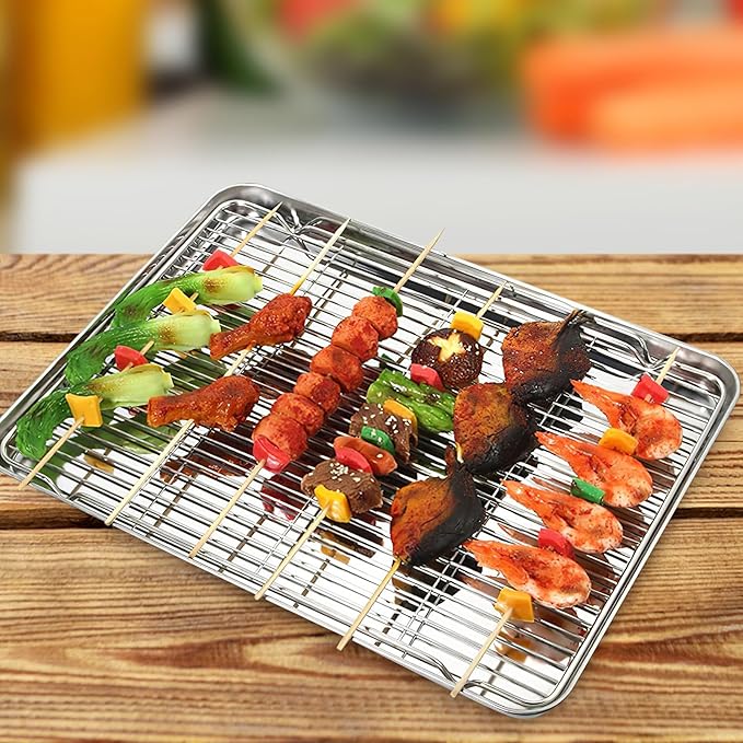 LALAFINA 2pcs Stainless Steel Baking Cooling Rack 30x23cm Oven Cooking Wire Rack for Cookie Drying and Bbq Grill Baking Pan Holder