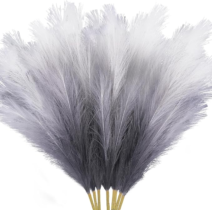 Torontokyo 8Pcs Black Faux Pampas Grass Decor Tall, 35.4” Fluffy Artificial Pompous Grass Branches, Large Pampas Grass Reed Stems for Halloween Gothic Room Decor, Wedding, Baby Shower, Home Boho Decor