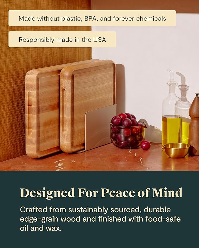 Caraway 17” Prep & Serve Butcher Block, Wood Cutting Board for Kitchen, Rectangle Dual-Sided Chopping Block for Prep, Presentation, and Serving, Walnut