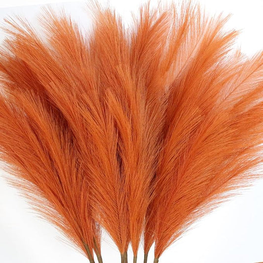 ZIFTY Orange Boho Decor 7-Pcs 38"/3.1FT Faux Pampas Grass Large Tall Fluffy Artificial Fake Flower Bulrush Reed Grass for Vase Filler Farmhouse Home Wedding Decorations(Orange)