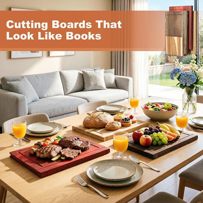 Wood Book Cutting Boards Set,Wooden Cutting Boards That Look Like Books,Wood Book Style Cutting Boards With Stand For Kitchen
