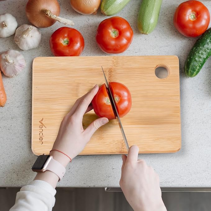 Vencier Thick Wooden Cutting Boards Set - Perfect for Meat Carving, Vegetable and Bread Cutting - Bamboo Chopping Board Ensemble (3pc Set)