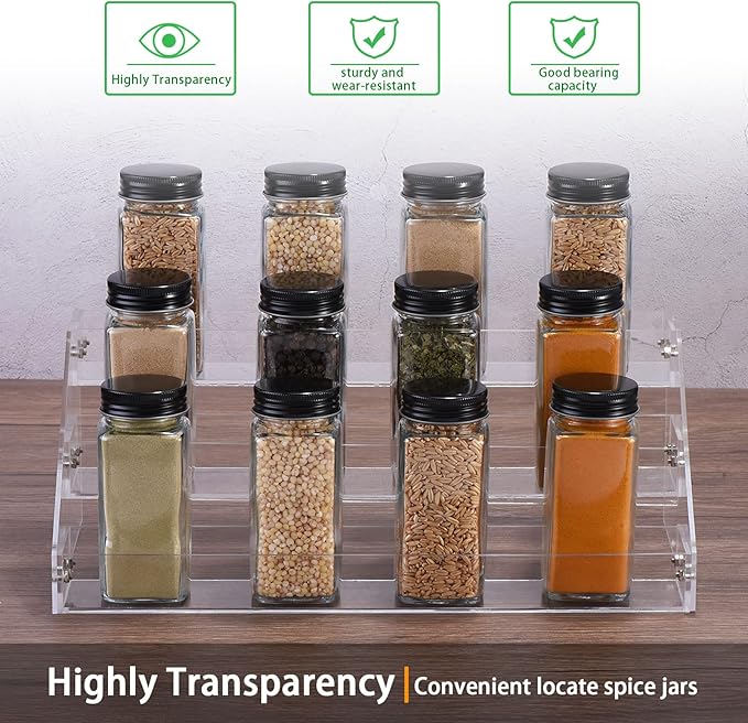 uxcell Acrylic Spice Rack Organizer for Cabinet, 3 Tier Clear Spice Rack Shelf Seasoning Can Organizer Spice Drawer Organizer for Countertop Cabinet Storage Pantry Kitchen Organization