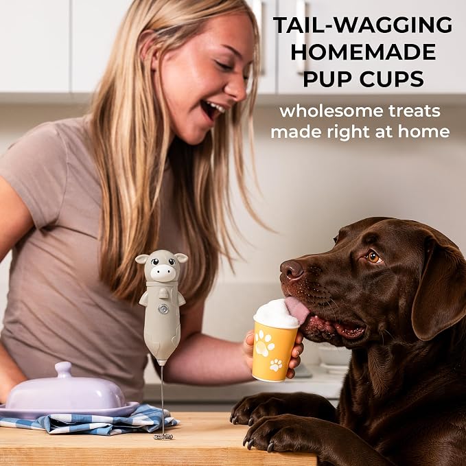 Zulay Kitchen Cow Milk Frother Wand – Cutesy Frother, Meet Your New Frothing Buddy Misty The Cow, Adoption Papers and Stickers Included, Purrr-fect for Lattes, Cappuccino & Matcha – Gray