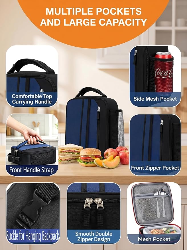 Lunch Box Insulated Lunch bag for Men Women Kids Boys Teen Youth Adult Portable Lightweight Small Lunchbox for Work Office school Picnic