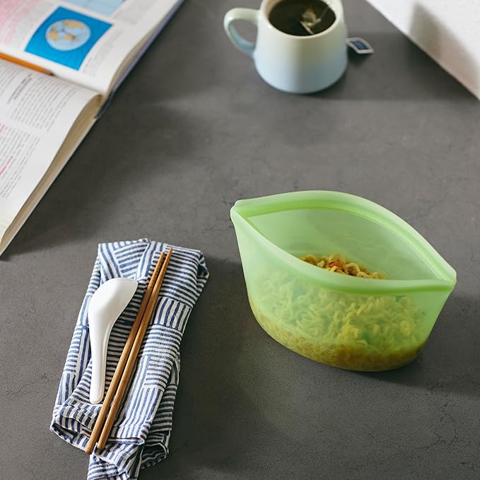 Stasher Silicone Reusable Storage Bag, 4-Cup Bowl, Reusable Freezer Bag, Microwave, Dishwasher, Oven Safe, Sous Vide, Lunch Containers, Eco Friendly, Food Storage Bags, Snack Bags, 32 oz, Green | Reusable Food Bag