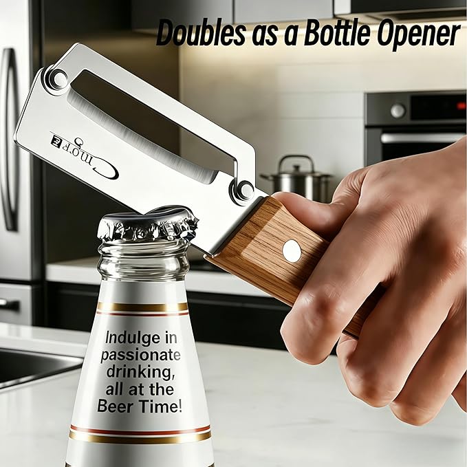 Multifunctional Vegetable Peeler, Stainless Steel Wooden Handle 2 in 1 with Bottle Opener for Kitchen Fruit Potato Apple Carrot
