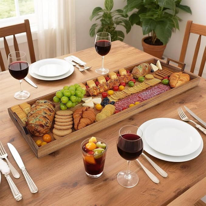 Large Charcuterie Board with Cheese Knife Set,36 x 12 Inch Acacia Wood Large Serving Tray with Handles,Long Wooden Serving Board with 30Pcs Wax Paper,3ft Extra Long Cheese Board