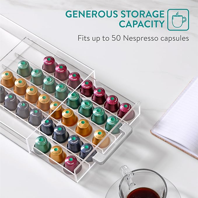 Navaris Acrylic Coffee Pod Holder - Transparent Coffee Capsule Storage - Easy-to-Use Coffee Pods Organiser, Machine Stand & Space Saver - Coffee Station Pod Holders - An Ideal Gift