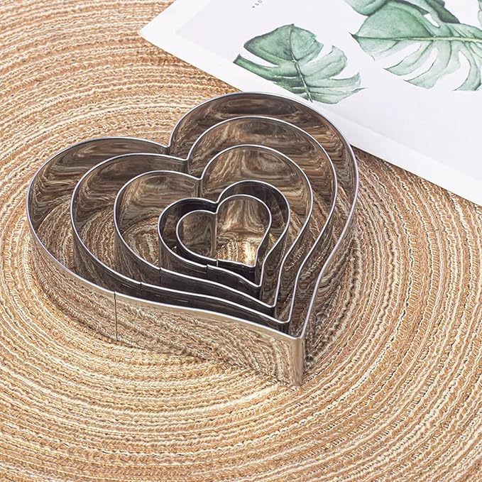5-Piece Heart Cookie Cutter Set | Stainless Steel Baking Tools for Biscuit, Donut, Pastry & Fondant | Valentine's Day Baking Kit with Cookie Mold for Family Cooking & Kids Crafts (Peach Heart Shape)
